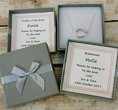 £5.50 • Buy Personalised Bridesmaid Gift Thank You For Helping Us Tie The Knot Necklace Box>
